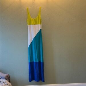 bebe Multicolor Maxi Dress - Yellow, White, Teal, Blue
